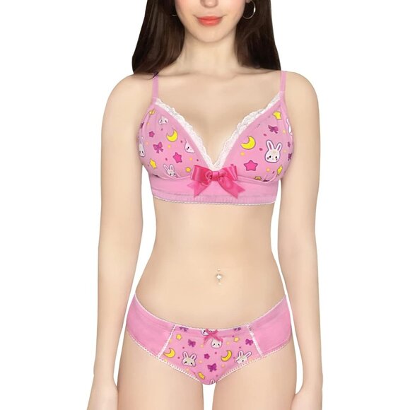 🆕 Women Pink Lacy Trim Nightwear Strap Sleepwear Cami Top Lingerie Bralette Set - Picture 3 of 7